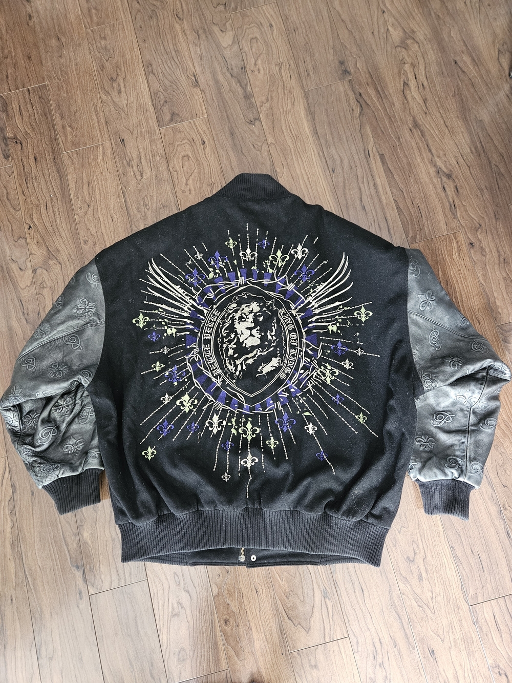 Vintage Pelle Pelle Bomber Jacket 2XL King Of Kings Leather Embroidered Y2K